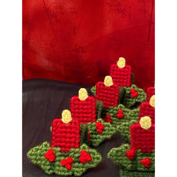 Vintage, Handmade, 12 piece 4 place setting Hostess Needlepoint plastic canvas. - Picture 2 of 10